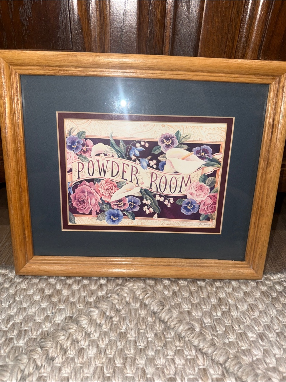Powder Room Floral Wall Art - Wooden Frame. Cottagecore.